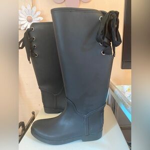 Coach Tristee Black Women's Knee-High Rubber Rain Boots Tie Up Size 6.5/7
